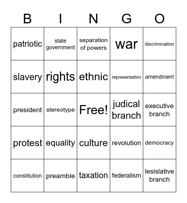 social studies bingo Card