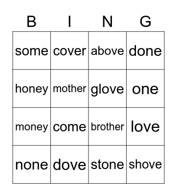Unusual 'o' Words Bingo Card