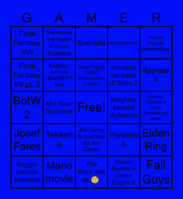 TGA 2021 Bingo Card