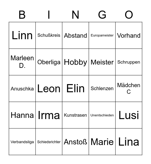 wU10 2021/2022 Bingo Card