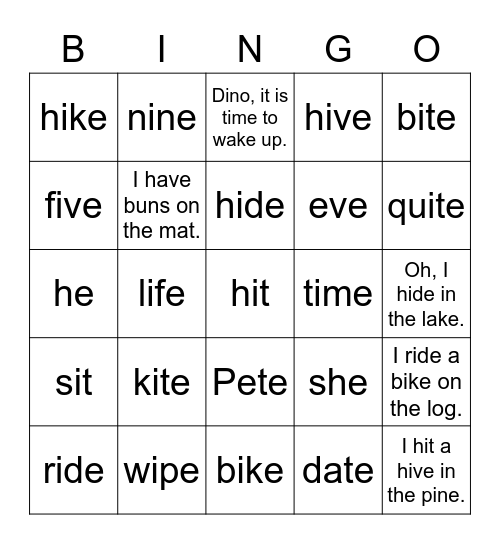 Dino Phonics Unit 7 Bingo Card