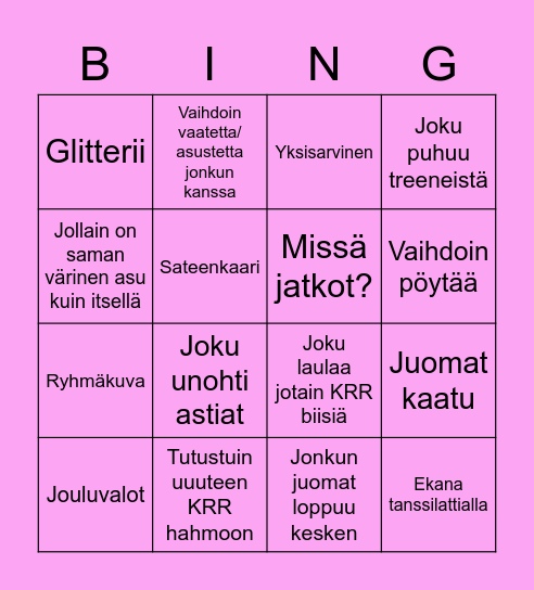 KRR Gaala <333 Bingo Card