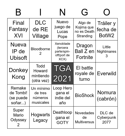 THE GAME AWARDS 2021 Bingo Card