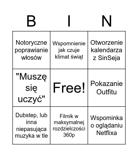 X Bingo Card