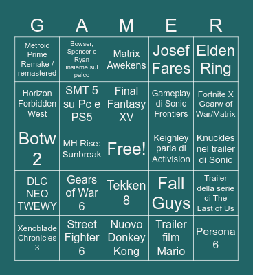 The Game Awards 2021 Bingo Card