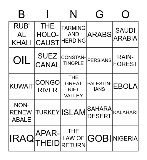 SOUTHWEST ASIA AND AFRICA REVIEW Bingo Card