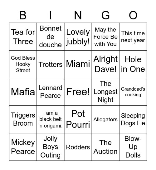 Only Fools and Horses Bingo Card