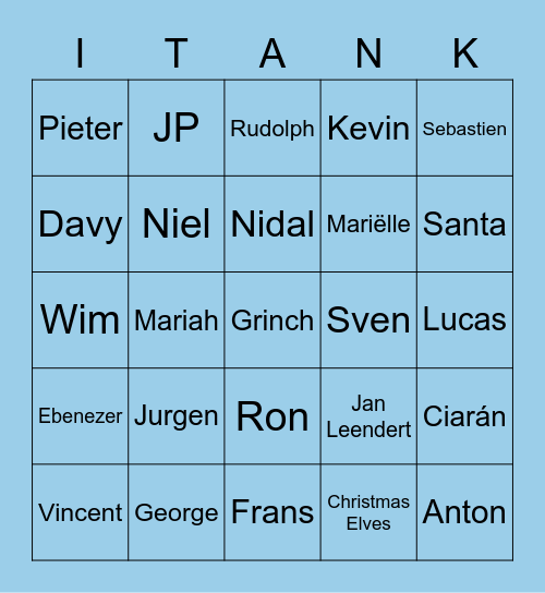 ITank Christmas Bingo Card