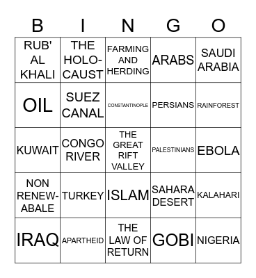 SOUTHWEST ASIA AND AFRICA REVIEW Bingo Card