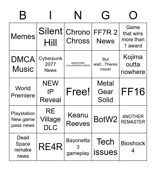 KATKREW GAME AWARDS 2021 Bingo Card