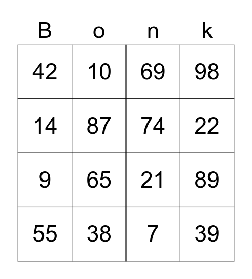 Bing Chiling Bingo Card