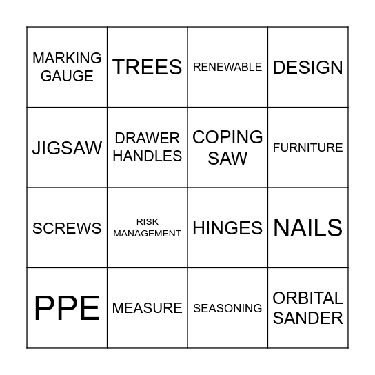 TIMBER BINGO Card