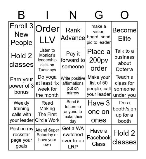 Doterra Style Bingo Card