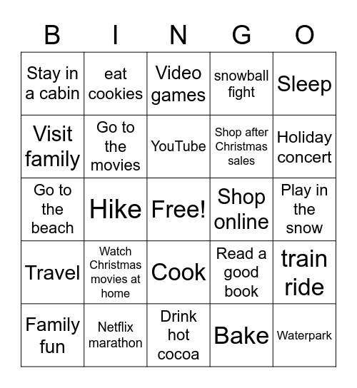 Holiday Traditions Bingo Card