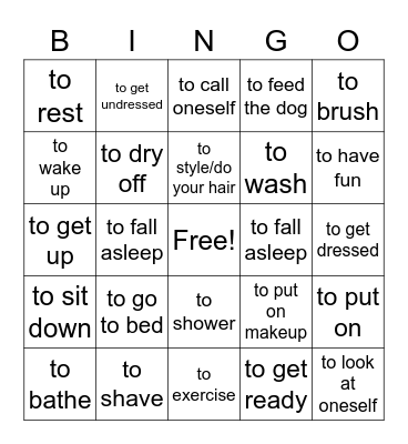 Reflexive Verbs Bingo Card