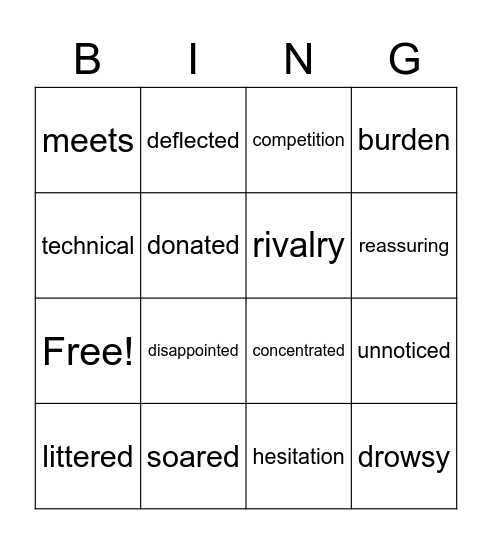 Vocabulary Review Bingo Card