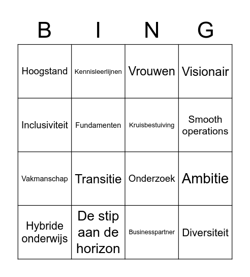 AE&I Transitie bingo Card