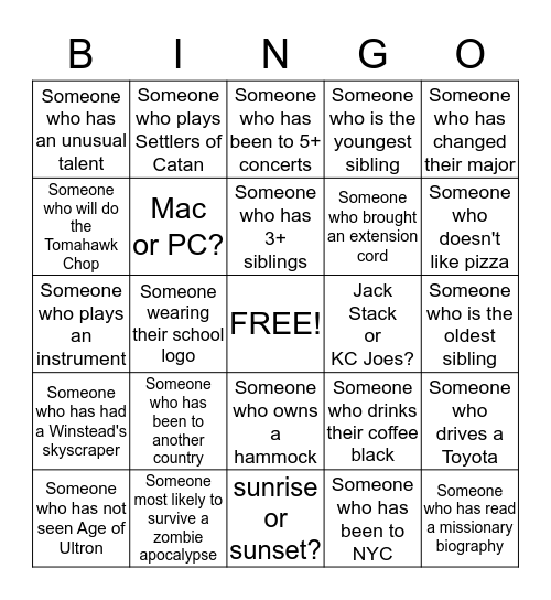 In the City For the City Bingo Card