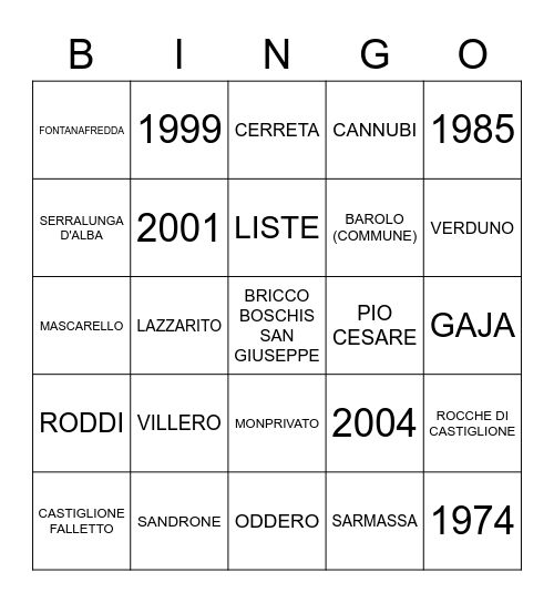 BAROLO Bingo Card