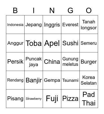 Johnny Bingo Card
