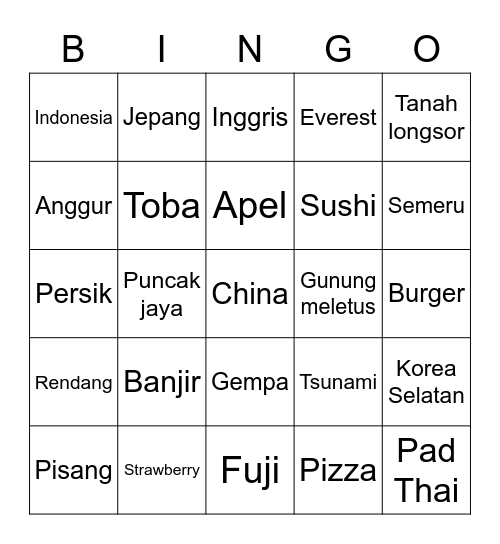 Johnny Bingo Card