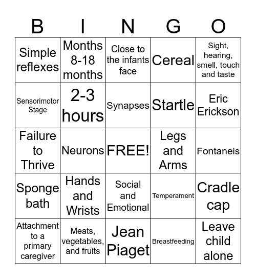 Infant Bingo Card