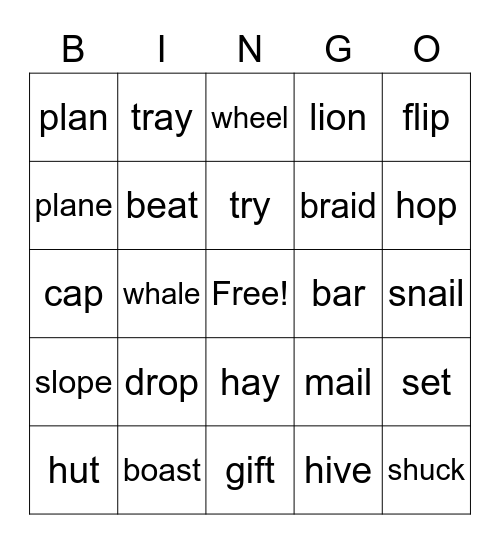 Long and Short Vowel Sounds Bingo Card