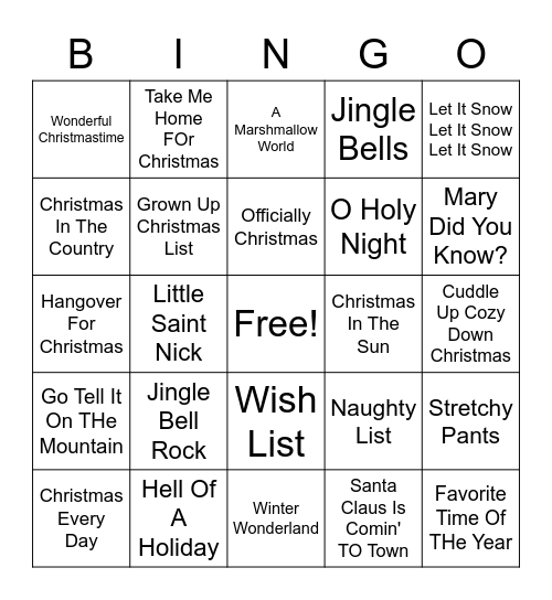 Country Christmas Bingo Card
