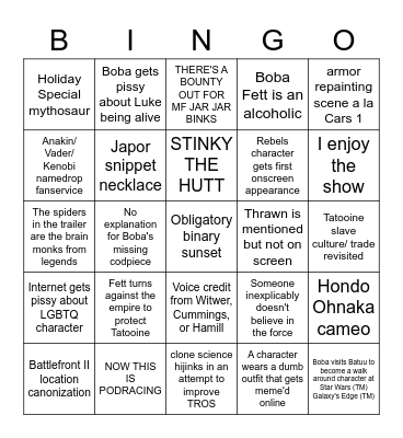 Kelsey's Boba Fett BINGO baybee backup Bingo Card