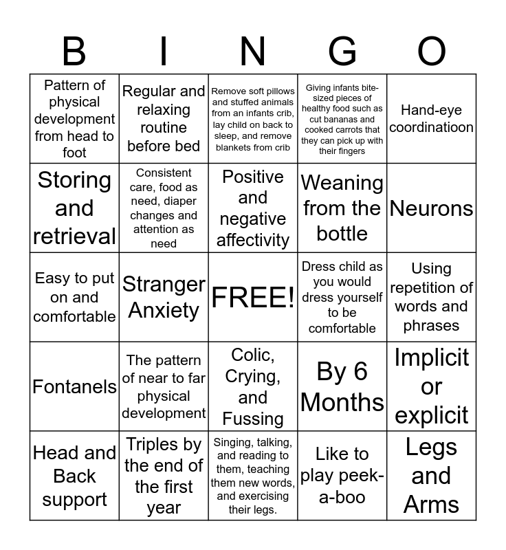 Infant Bingo Card