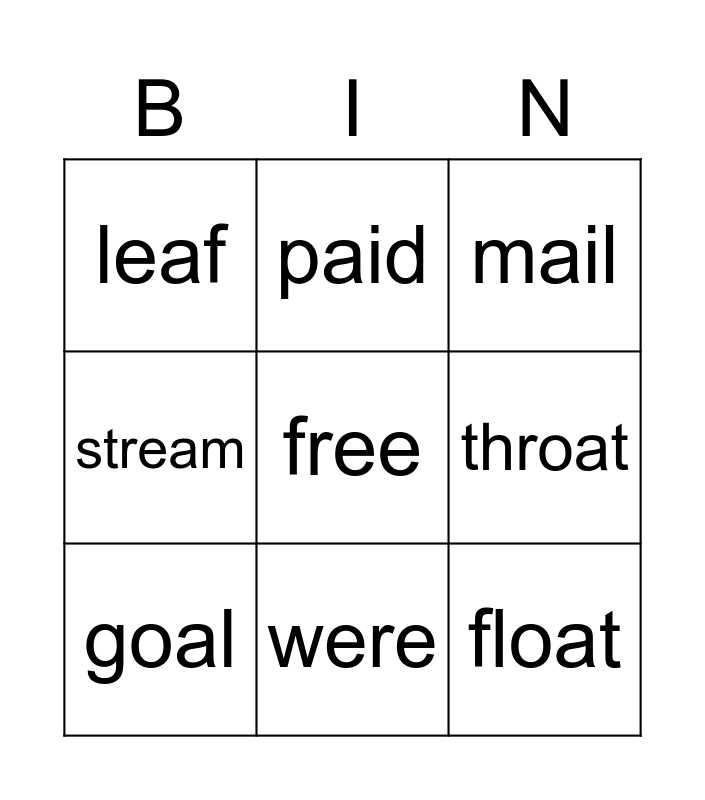 cade Bingo Card