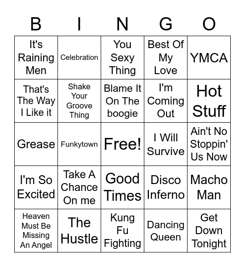 Disco Hits Bingo Card