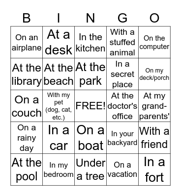 Places I Have Read This Summer Bingo Card
