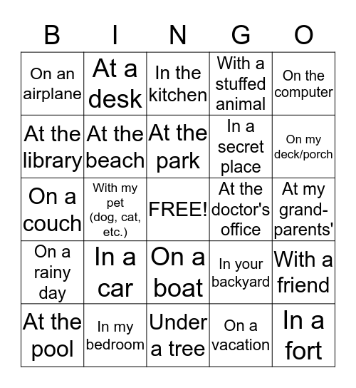 Places I Have Read This Summer Bingo Card