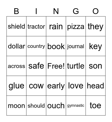 Advance Vowel Sounds Bingo Card