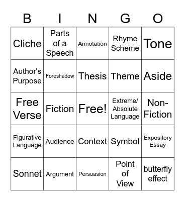 Semester Review Bingo Card
