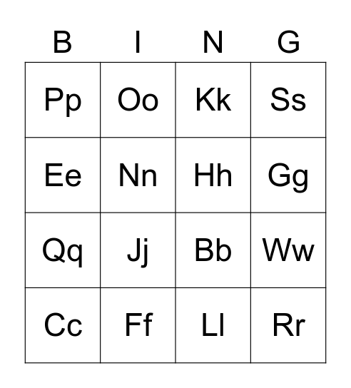 Keck's ABC Bingo Card