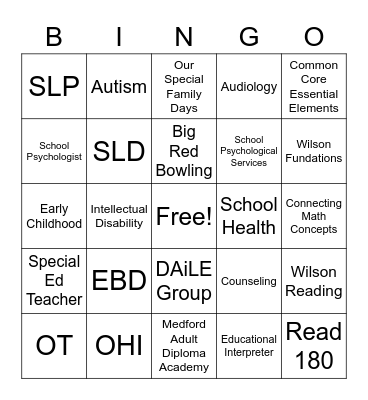 IEP Bingo Card Bingo Card