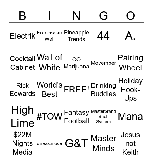 Pernod Bingo Card