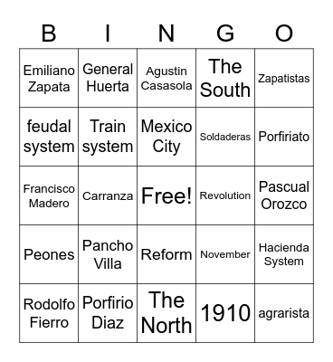 Mexican Revolution Bingo Card