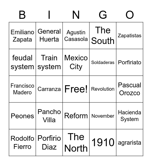 Mexican Revolution Bingo Card