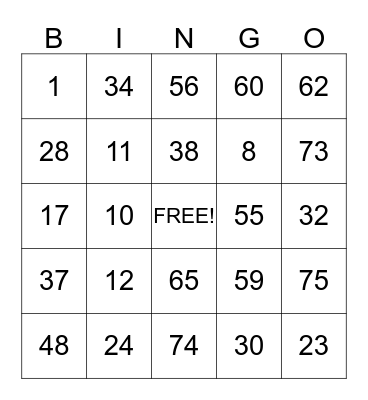 D&B Tempe Bingo Card