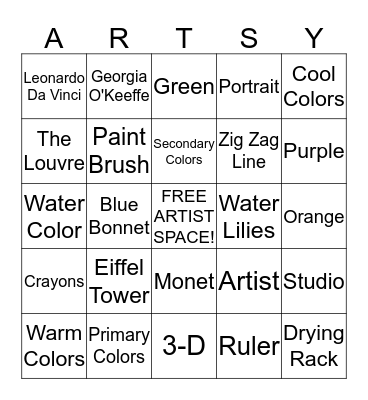 Artist Play Card Bingo Card