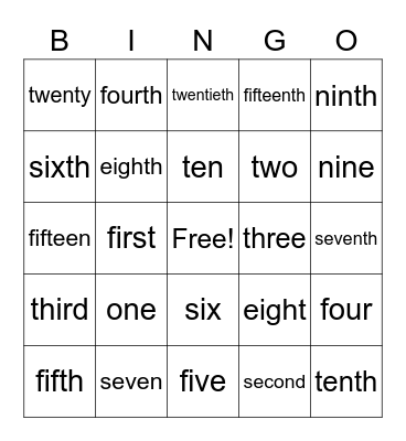 Number Words Bingo Card