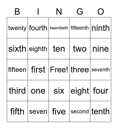 Number Words Bingo Card