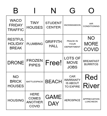 TSTC APPRECIATION BINGO Card