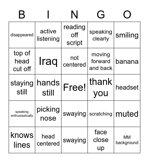 Zoomgo Bingo Card