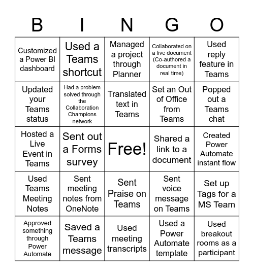 O365 Bingo Card