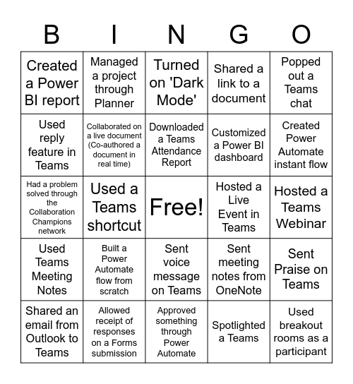 Collaboration Champions Bingo Card