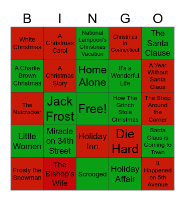 Christmas Movies Bingo Card